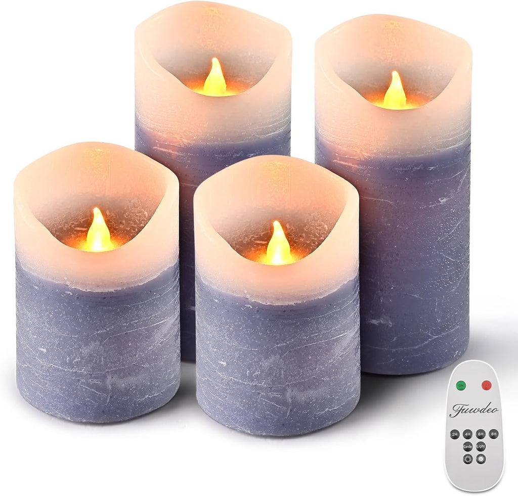 Blue Flameless Candles with Remote and Timer, 4 Pack Real Wax LED Pillar Candles Battery Operated with Flickering Flame,Flickering LED Candles for Christmas Gift Party Home Decor
