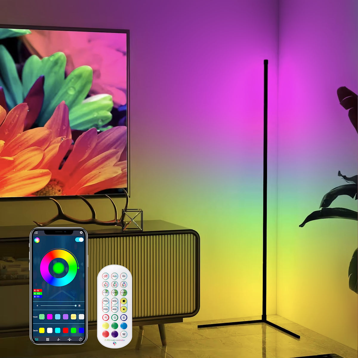 WAVELL LED Black Corner Floor Lamp