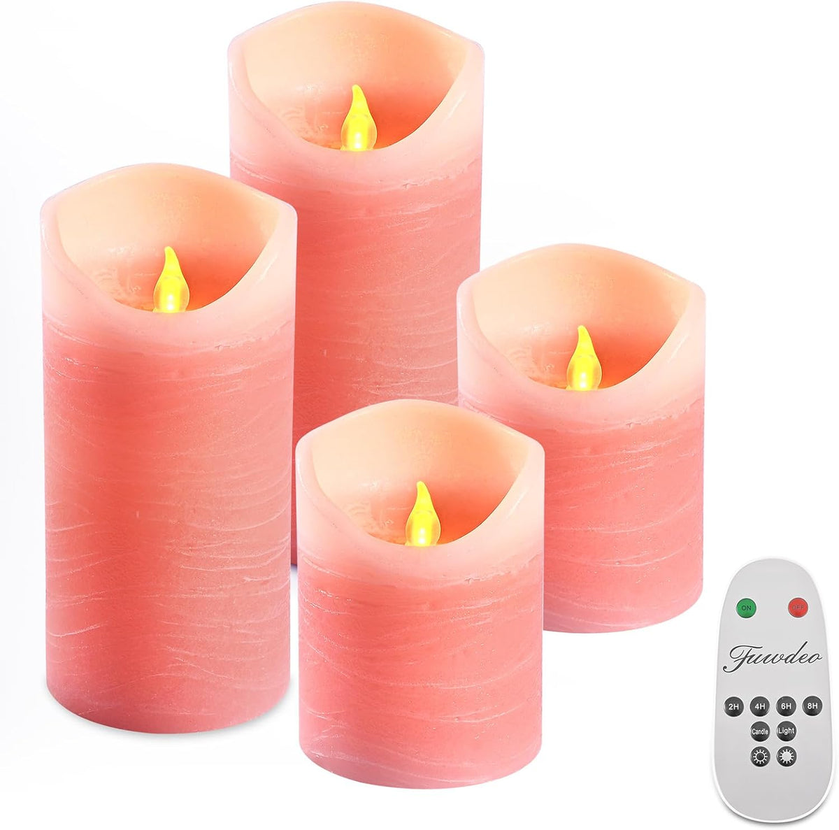Pink Flameless Candles with Remote and Timer - Pack of 4 Real Wax LED Battery Operated Flickering Pink Candle Pillars for Valentine's Day, Wedding, Holiday & Home Decor