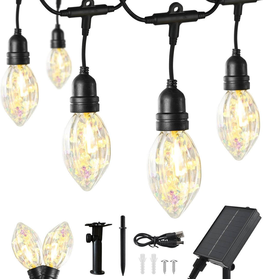 15FT Solar Outdoor Star Fruit String Lights - Waterproof Shatterproof LED Tropical Patio Lights with USB Port, 8 Modes Hanging Bistro Lights for Camping, Backyard & Garden (Warm White)