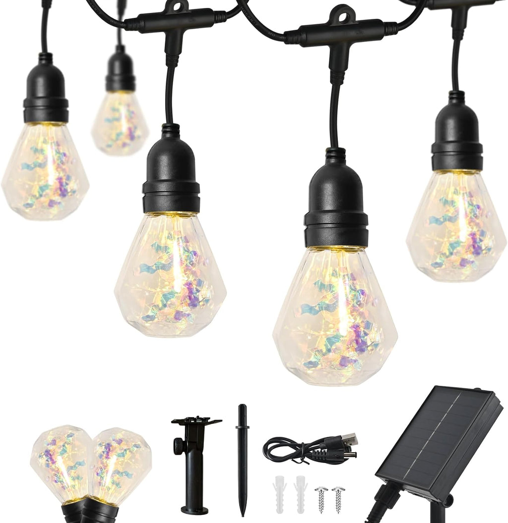 15FT Solar Outdoor Polygon String Lights - Waterproof Shatterproof LED Geometric Patio Lights with USB Port, 8 Modes Hanging Bistro Lights for Camping, Backyard & Balcony (Warm White)