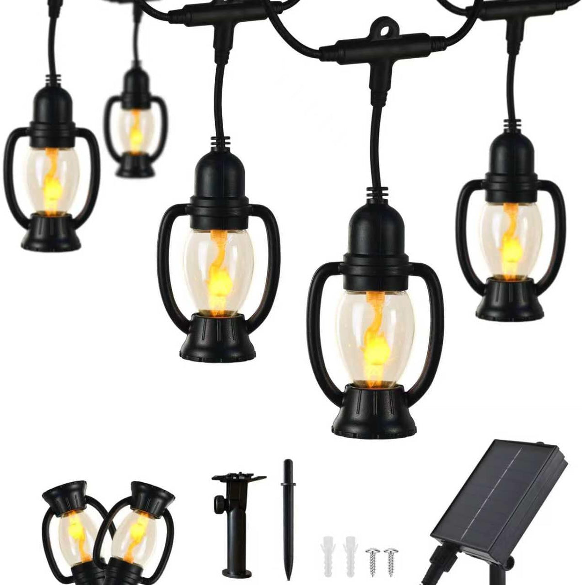 15FT Solar Outdoor Lantern String Lights - Waterproof Shatterproof Mini Lantern Patio Lights, 8 Modes Hanging Solar Bistro Lights for Camping, Backyard, Balcony & Garden (Warm White)