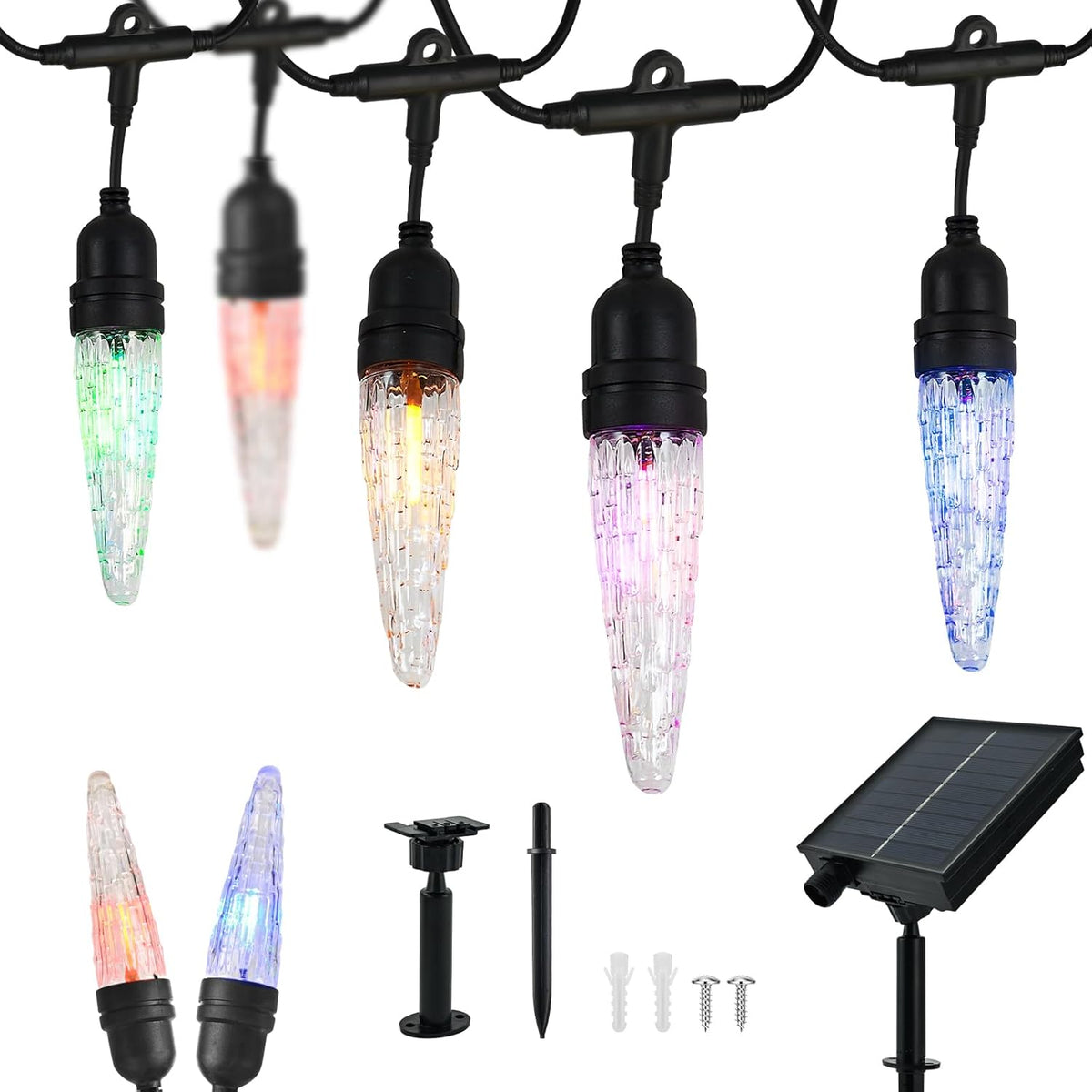 15FT Solar Outdoor String Lights - Waterproof Shatterproof LED Patio Lights with USB Charging Port, 8 Modes Hanging Bistro Lights for Camping, Backyard, Balcony & Garden Decor