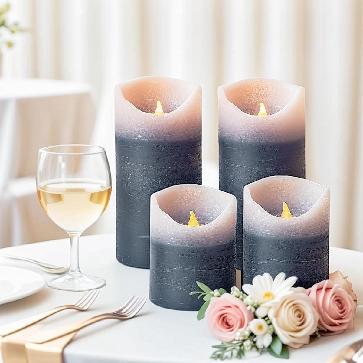 Blue Flameless Candles with Remote and Timer, 4 Pack Real Wax LED Pillar Candles Battery Operated with Flickering Flame,Flickering LED Candles for Christmas Gift Party Home Decor