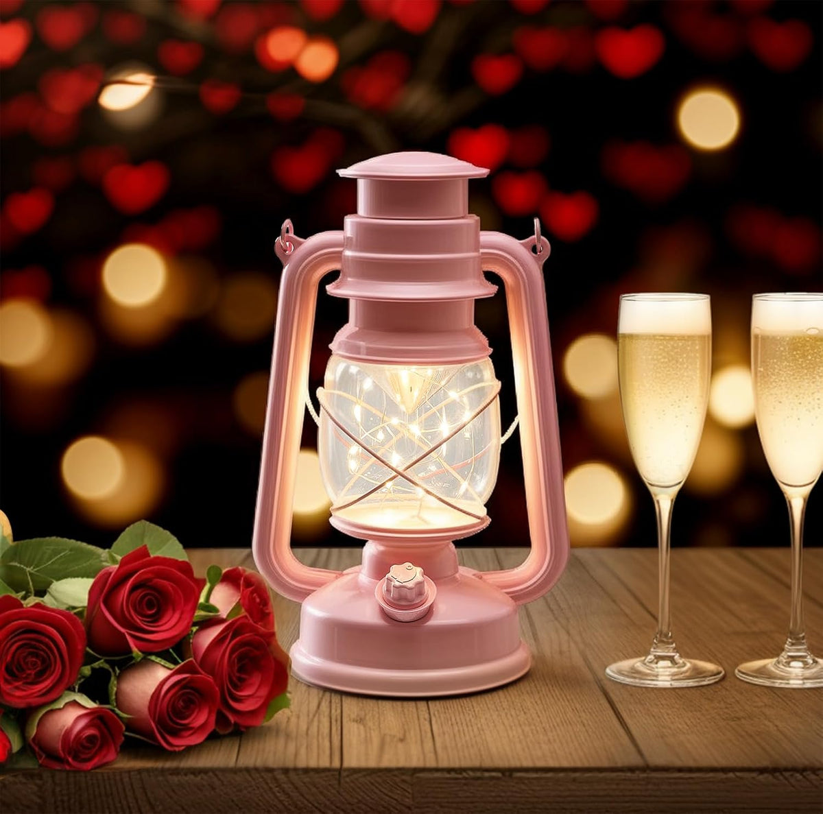 Pink 9.5" Vintage Decorative Lanterns with Fairy Lights - Pack of 2 Battery Operated Hanging LED Lanterns with Timer, Waterproof Tabletop Light for Camping, Garden, Bedroom & Patio