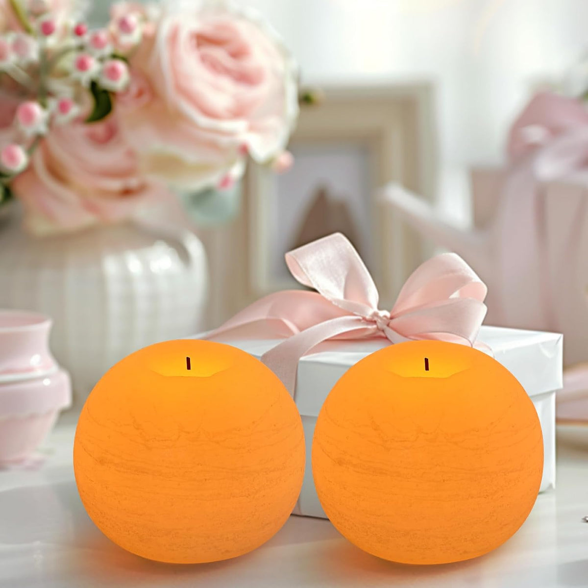 Ivory Flameless Candles with Remote & Timer,4" H LED Battery Operated Round Candle 2 Pack,Real Wax Christmas Candle Lights Flickering for Christmas Gift Wedding Home Decor