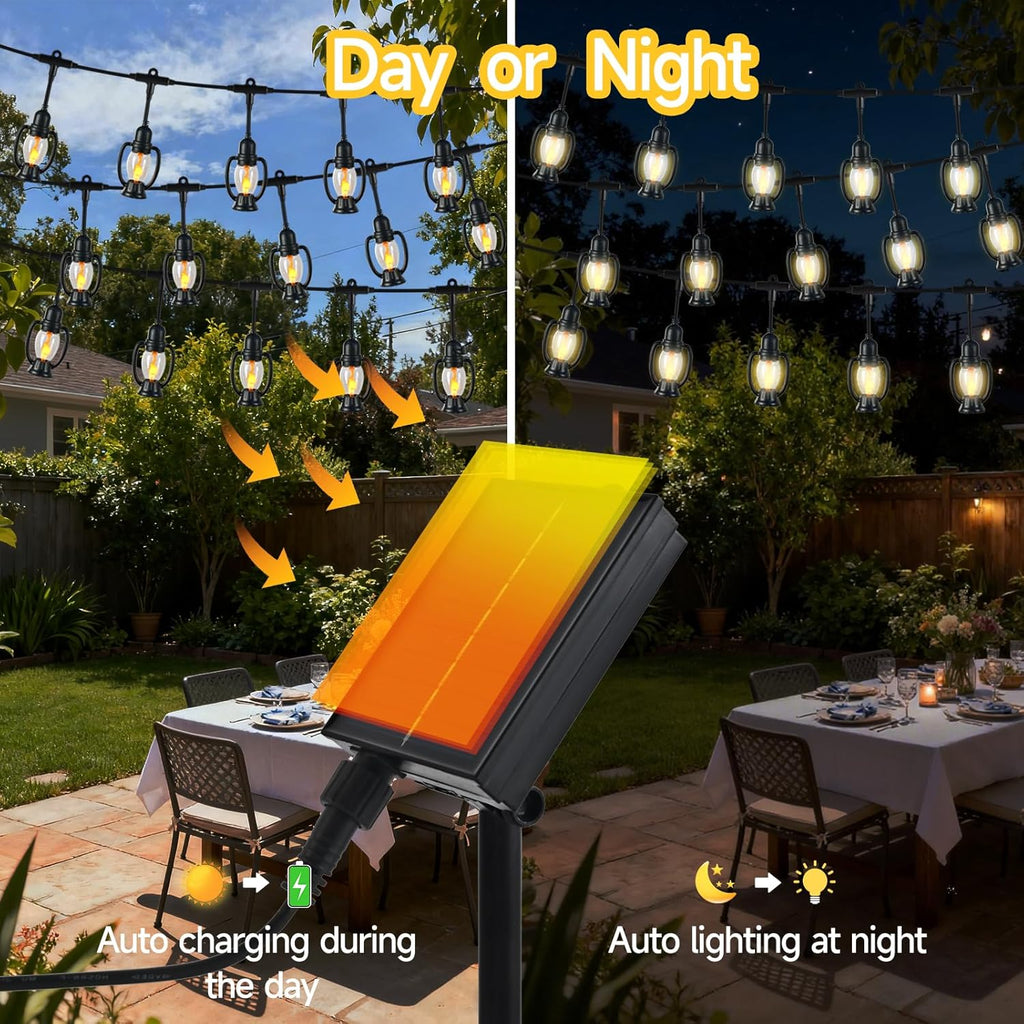 15FT Solar Outdoor Lantern String Lights - Waterproof Shatterproof Mini Lantern Patio Lights, 8 Modes Hanging Solar Bistro Lights for Camping, Backyard, Balcony & Garden (Warm White)