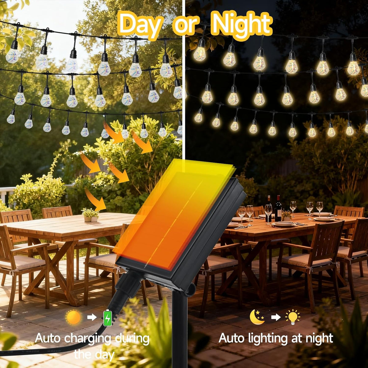 15FT Solar Outdoor Polygon String Lights - Waterproof Shatterproof LED Geometric Patio Lights with USB Port, 8 Modes Hanging Bistro Lights for Camping, Backyard & Balcony (Warm White)