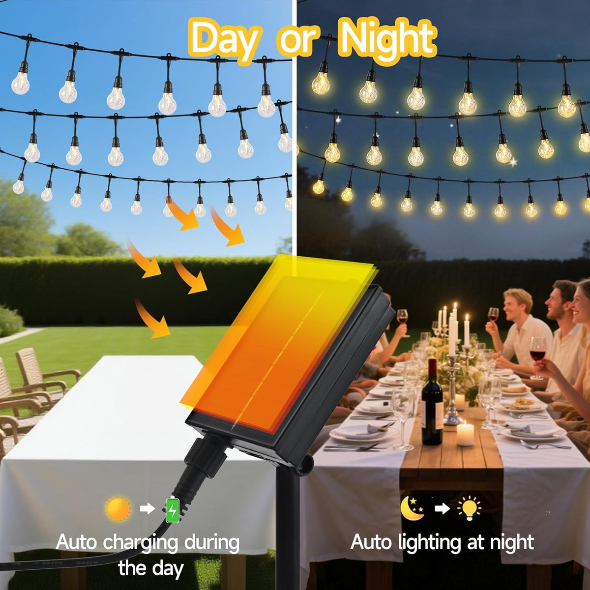 15FT Solar Outdoor Fancy String Lights - Waterproof Shatterproof Ornate LED Patio Lights with USB Port, 8 Modes Hanging Vintage Bistro Lights for Camping, Backyard & Balcony (Warm White)