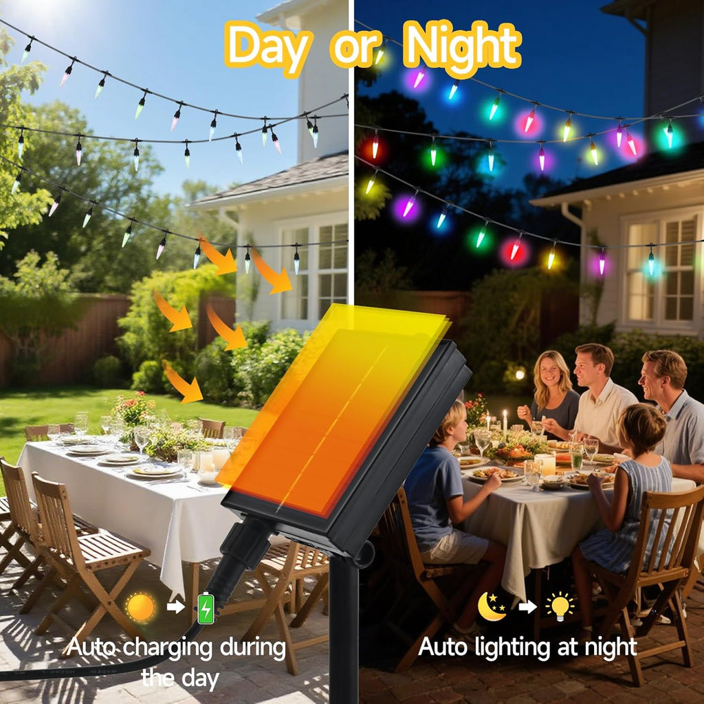 15FT Solar Outdoor String Lights - Waterproof Shatterproof LED Patio Lights with USB Charging Port, 8 Modes Hanging Bistro Lights for Camping, Backyard, Balcony & Garden Decor