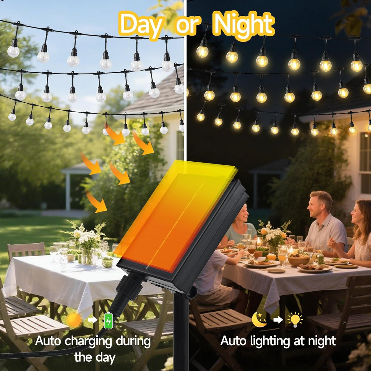 Solar Outdoor String Lights, 15FT 10 LED Waterproof Shatterproof Globe Patio Lights, Dual Solar & USB Charging Fairy Lights with 8 Modes, Auto On/Off for Camping, Backyard, Party, Garden