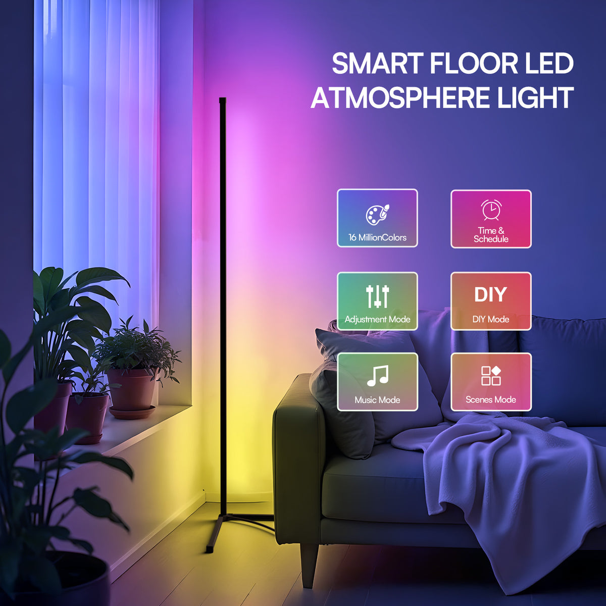 WAVELL LED Black Corner Floor Lamp