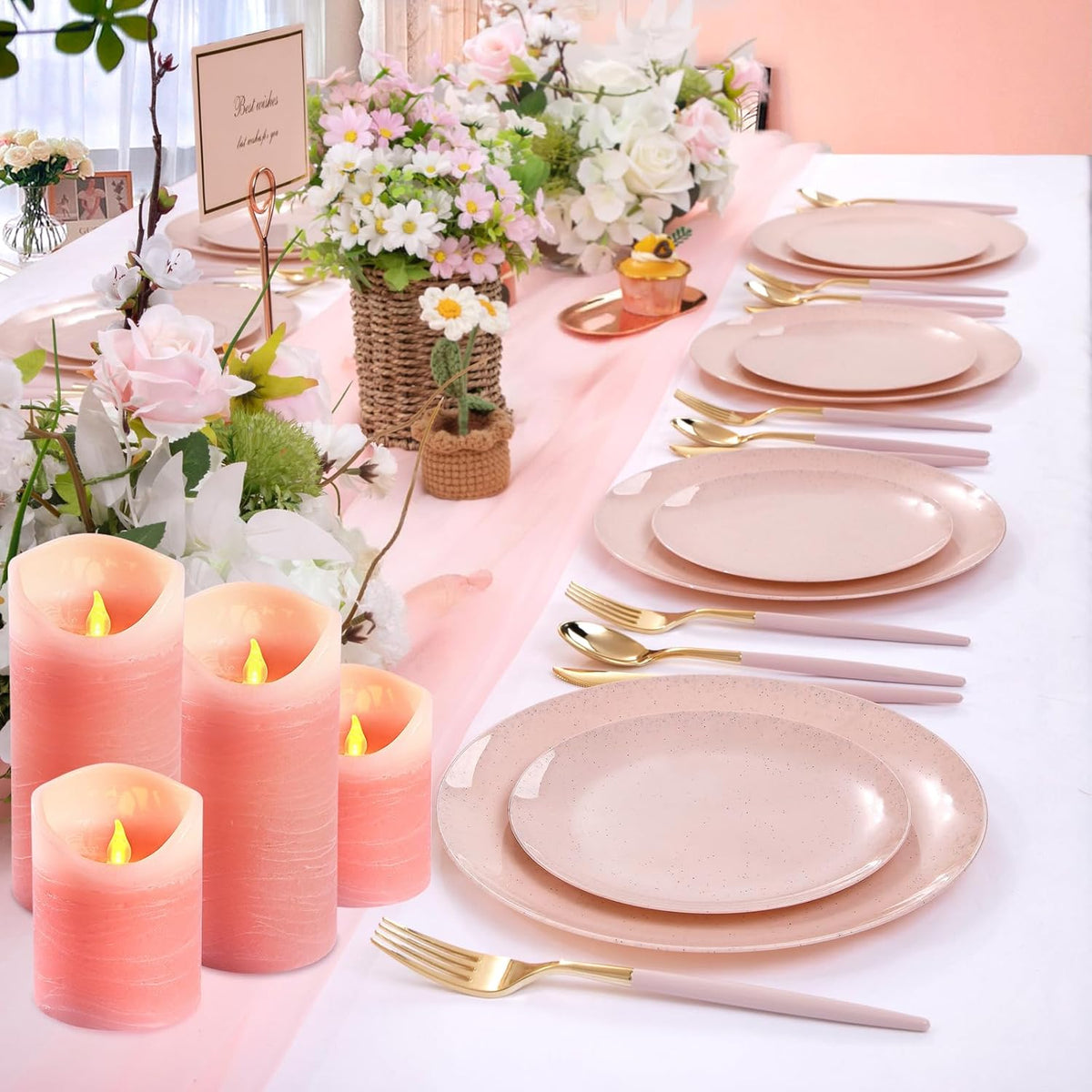 Pink Flameless Candles with Remote and Timer - Pack of 4 Real Wax LED Battery Operated Flickering Pink Candle Pillars for Valentine's Day, Wedding, Holiday & Home Decor