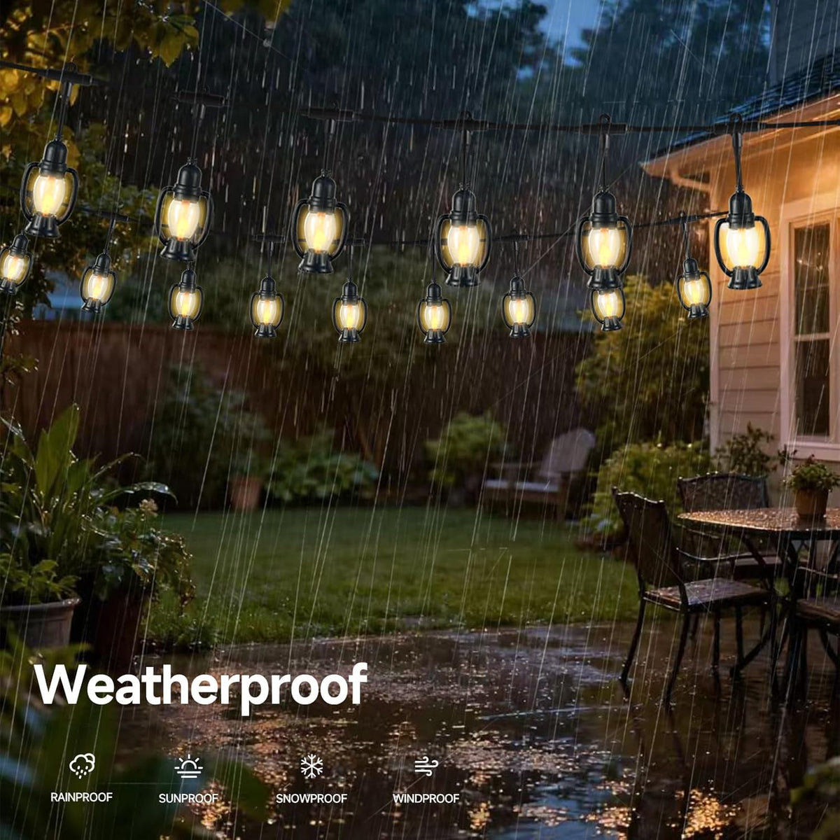 15FT Solar Outdoor Lantern String Lights - Waterproof Shatterproof Mini Lantern Patio Lights, 8 Modes Hanging Solar Bistro Lights for Camping, Backyard, Balcony & Garden (Warm White)