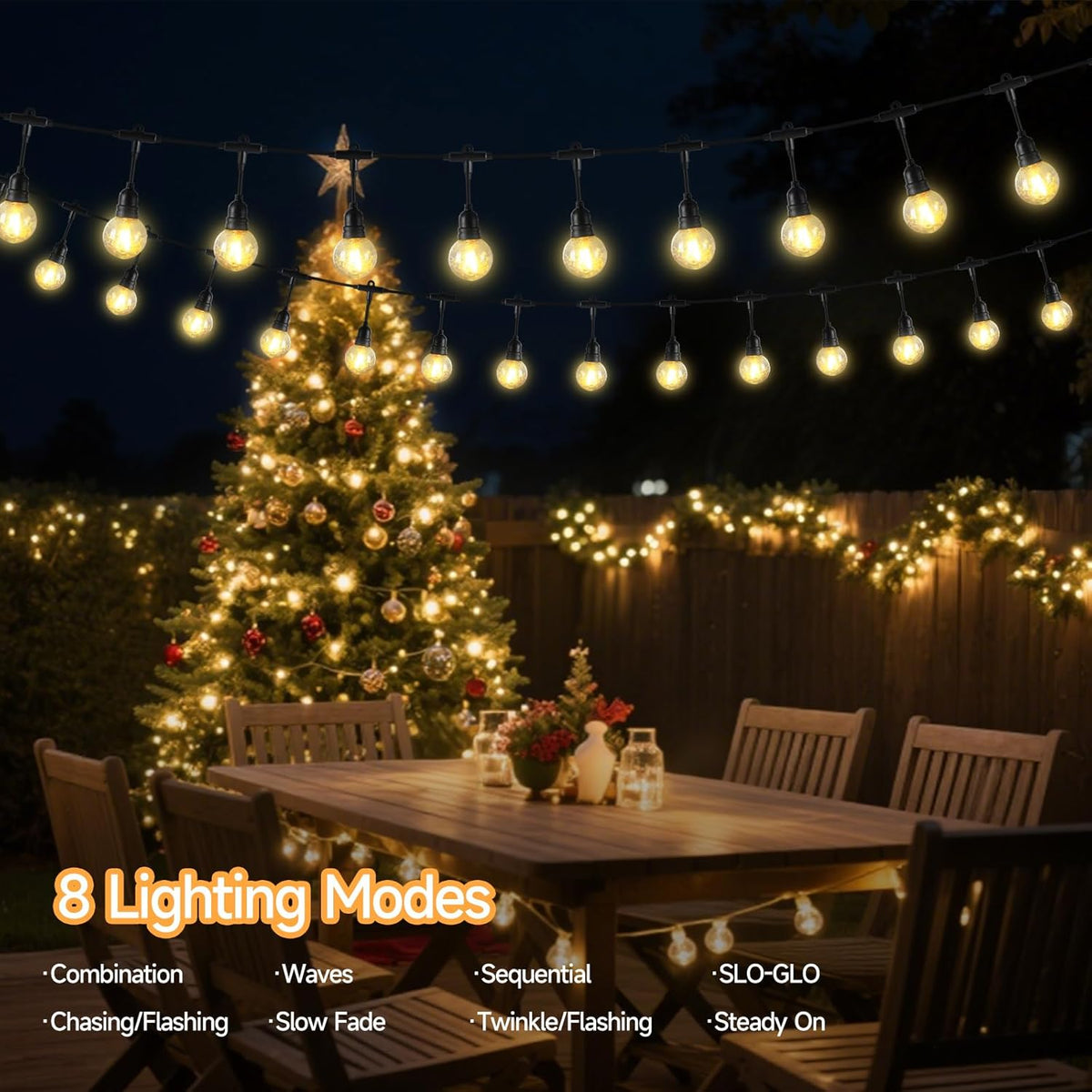 Solar Outdoor String Lights, 15FT 10 LED Waterproof Shatterproof Globe Patio Lights, Dual Solar & USB Charging Fairy Lights with 8 Modes, Auto On/Off for Camping, Backyard, Party, Garden
