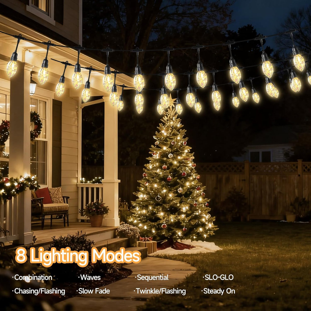 15FT Solar Outdoor Star Fruit String Lights - Waterproof Shatterproof LED Tropical Patio Lights with USB Port, 8 Modes Hanging Bistro Lights for Camping, Backyard & Garden (Warm White)
