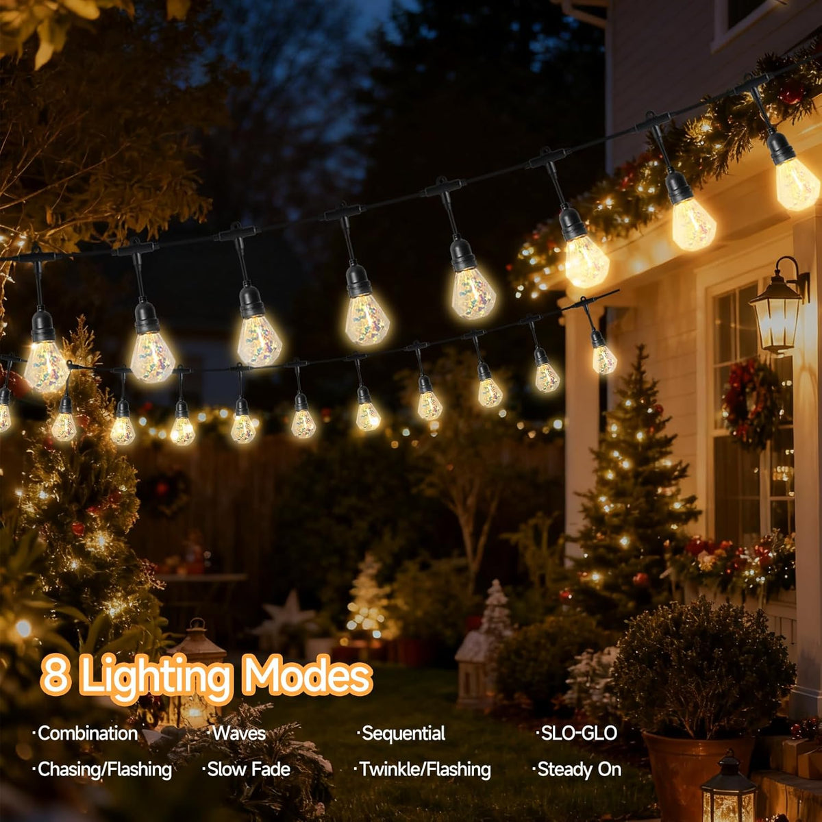 15FT Solar Outdoor Polygon String Lights - Waterproof Shatterproof LED Geometric Patio Lights with USB Port, 8 Modes Hanging Bistro Lights for Camping, Backyard & Balcony (Warm White)