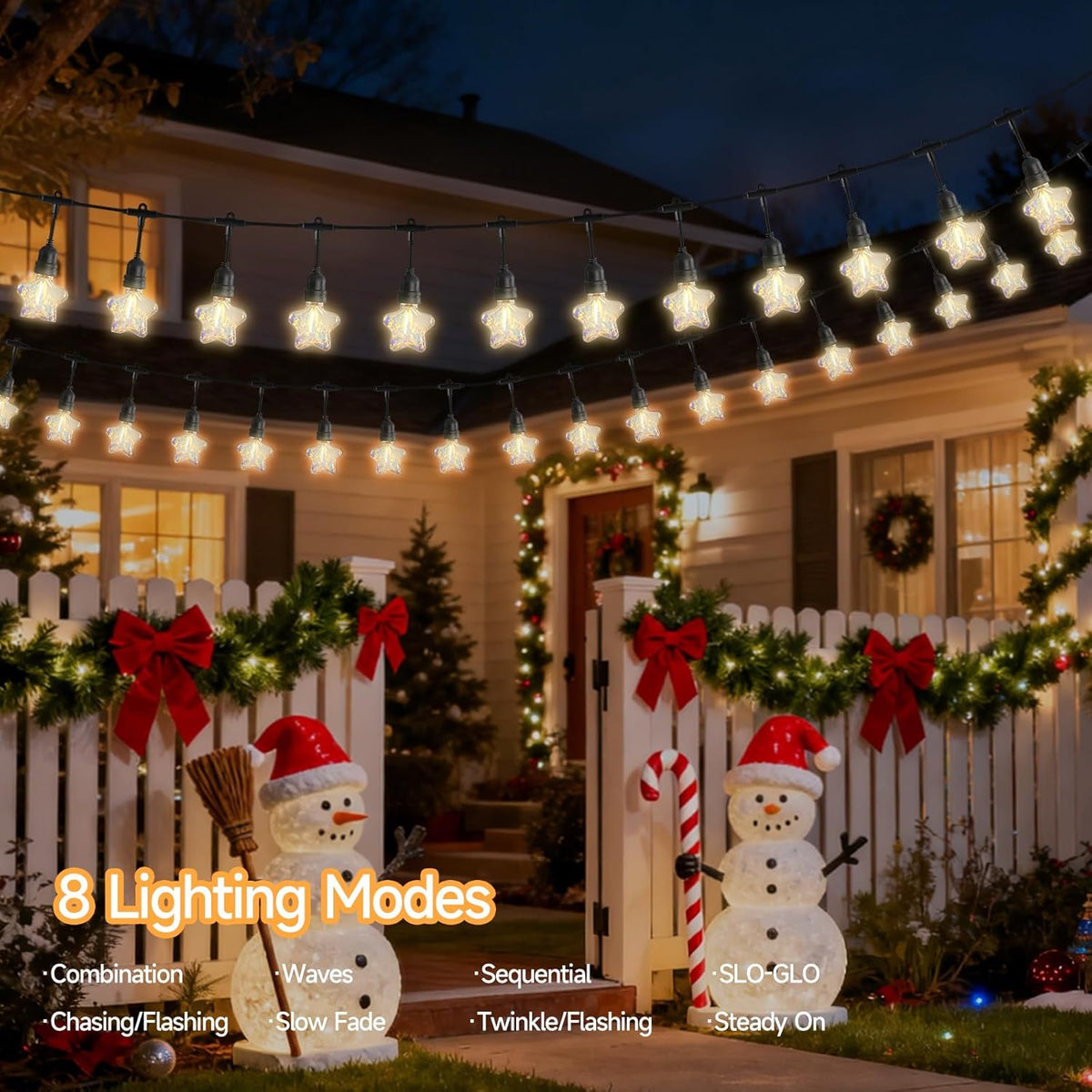 15FT Solar Outdoor Star String Lights - Waterproof Shatterproof LED Patio Lights with USB Charging Port, 8 Modes Hanging Fairy Lights for Camping, Kids Bedroom, Canopy & Garden (Warm White)