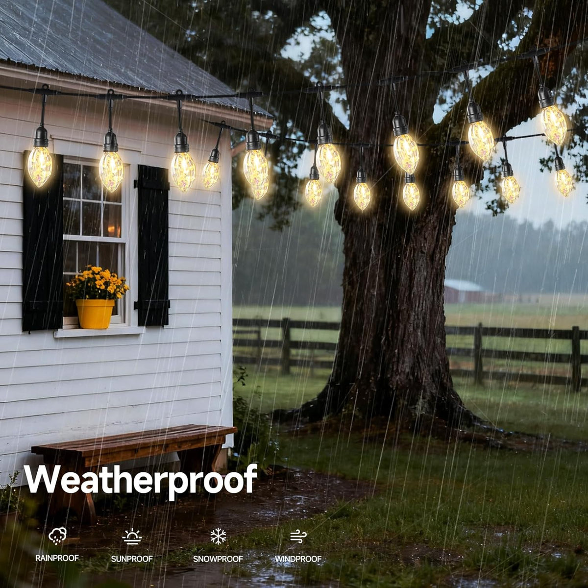 15FT Solar Outdoor Star Fruit String Lights - Waterproof Shatterproof LED Tropical Patio Lights with USB Port, 8 Modes Hanging Bistro Lights for Camping, Backyard & Garden (Warm White)