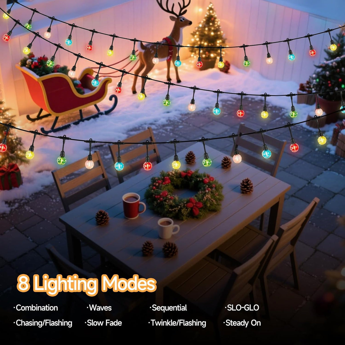 15FT Solar Outdoor Christmas Tree String Lights - Waterproof Shatterproof LED Patio Lights with USB Port, 8 Modes Hanging Fairy Lights for Holiday, Camping & Garden (Warm White)