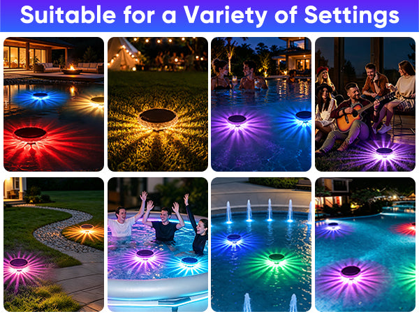 Solar Powered Floating Pool Lights (2 Pack) - IPX7 Waterproof LED Lights That Float with Remote Control, 9 Lighting Modes & Timer for Inground Pool, Bathtub & Parties