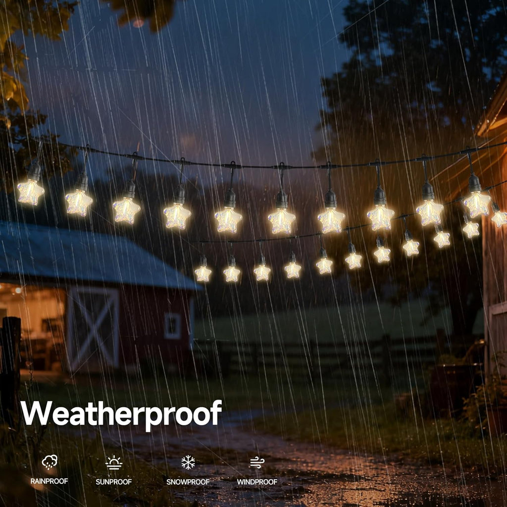15FT Solar Outdoor Star String Lights - Waterproof Shatterproof LED Patio Lights with USB Charging Port, 8 Modes Hanging Fairy Lights for Camping, Kids Bedroom, Canopy & Garden (Warm White)