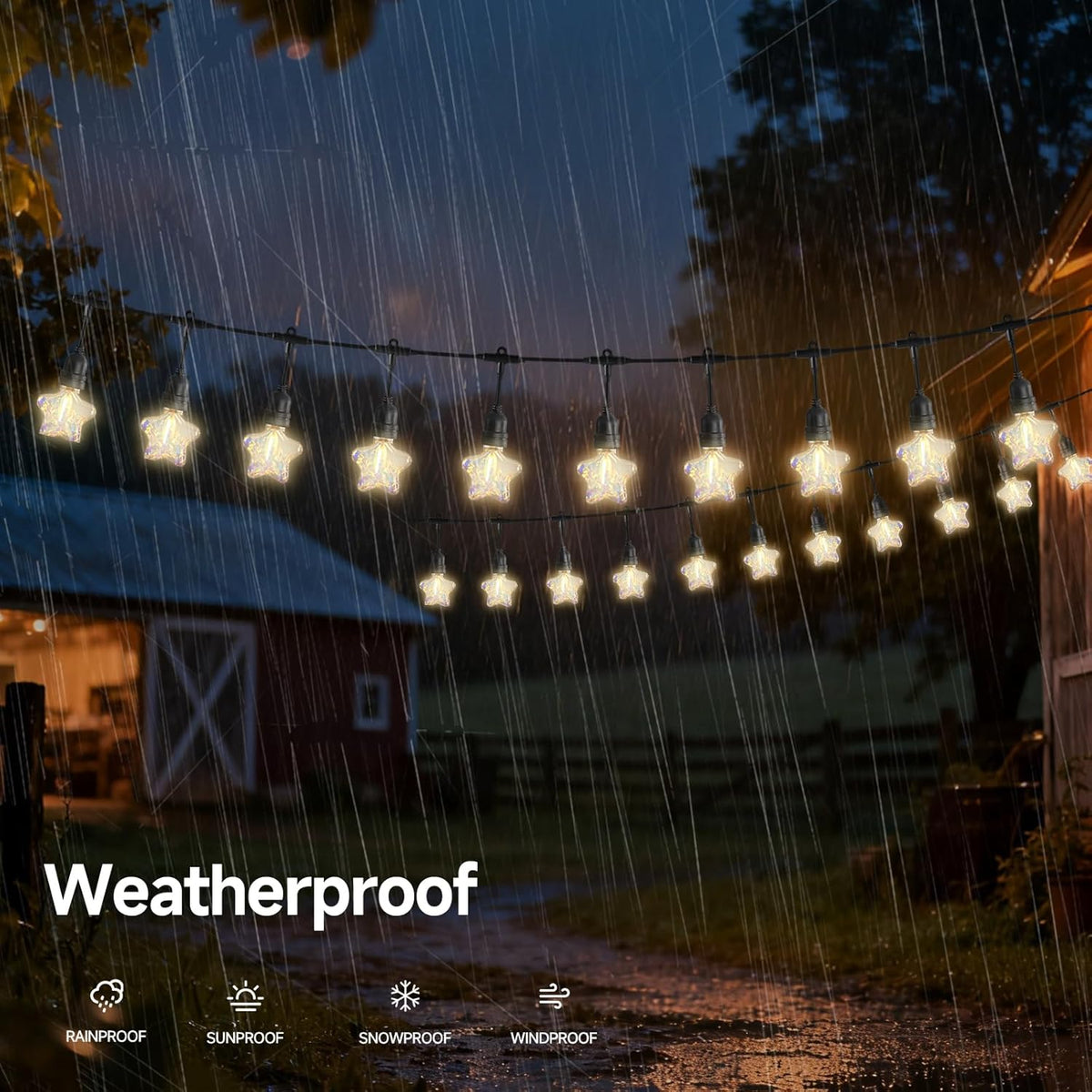 15FT Solar Outdoor Star String Lights - Waterproof Shatterproof LED Patio Lights with USB Charging Port, 8 Modes Hanging Fairy Lights for Camping, Kids Bedroom, Canopy & Garden (Warm White)