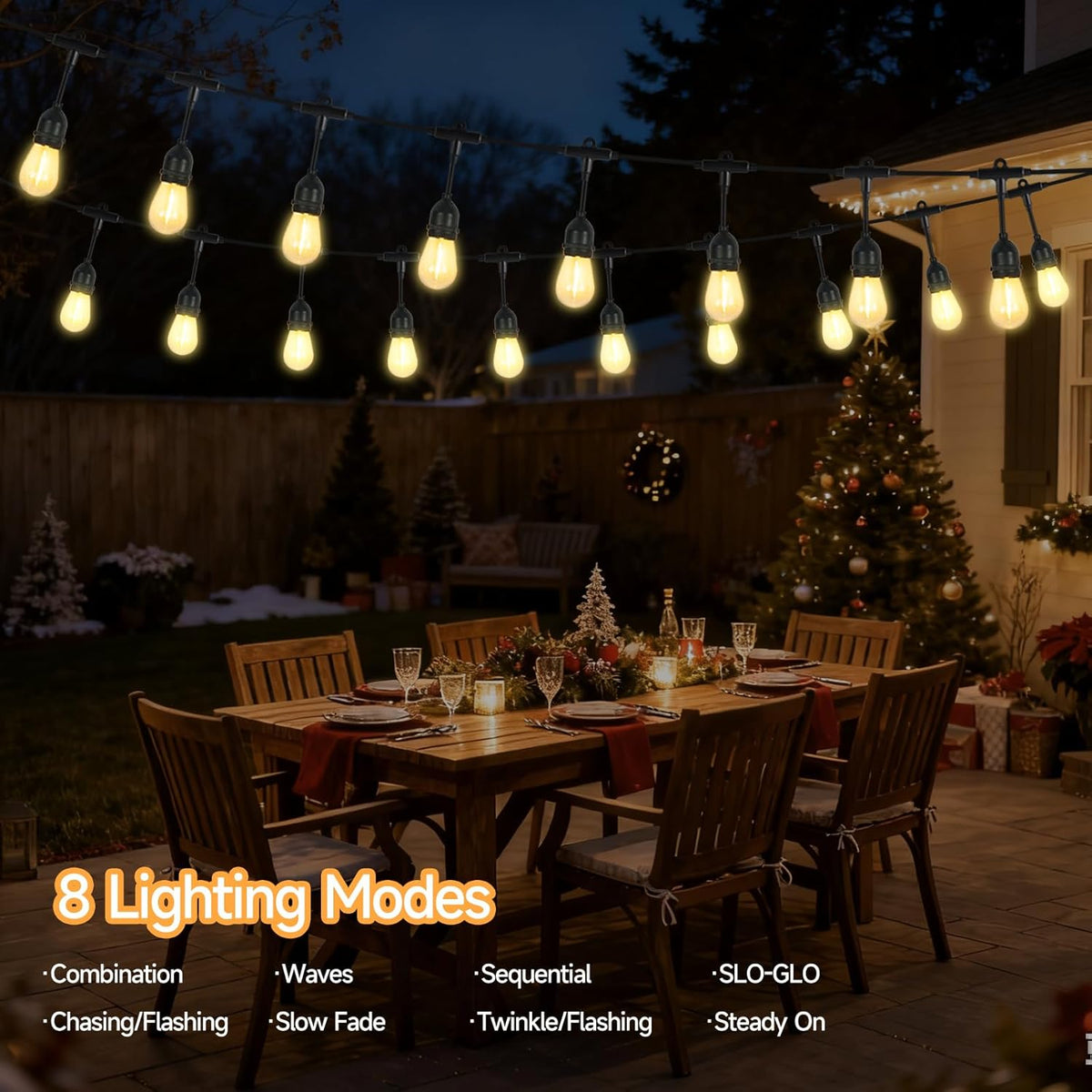 15FT Solar Outdoor String Lights - Waterproof Shatterproof LED Patio Lights with USB Charging Port, 8 Modes Hanging Bistro Lights for Camping, Backyard, Balcony & Garden (Warm White)