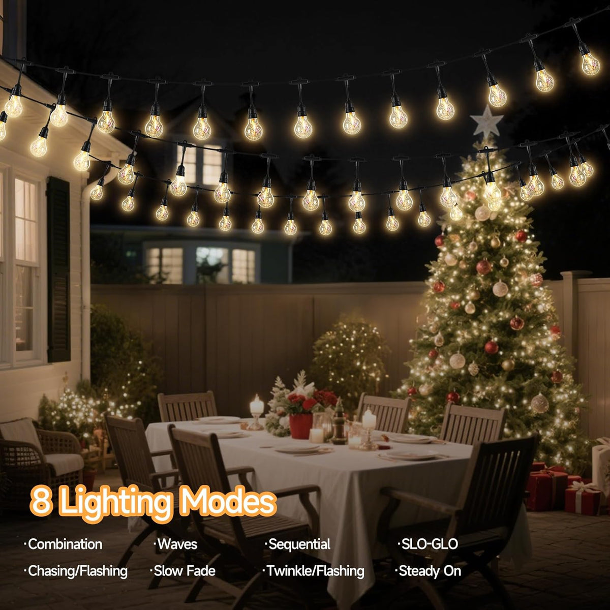 15FT Solar Outdoor Fancy String Lights - Waterproof Shatterproof Ornate LED Patio Lights with USB Port, 8 Modes Hanging Vintage Bistro Lights for Camping, Backyard & Balcony (Warm White)