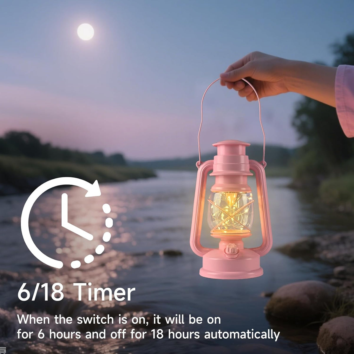 Pink 9.5" Vintage Decorative Lanterns with Fairy Lights - Pack of 2 Battery Operated Hanging LED Lanterns with Timer, Waterproof Tabletop Light for Camping, Garden, Bedroom & Patio