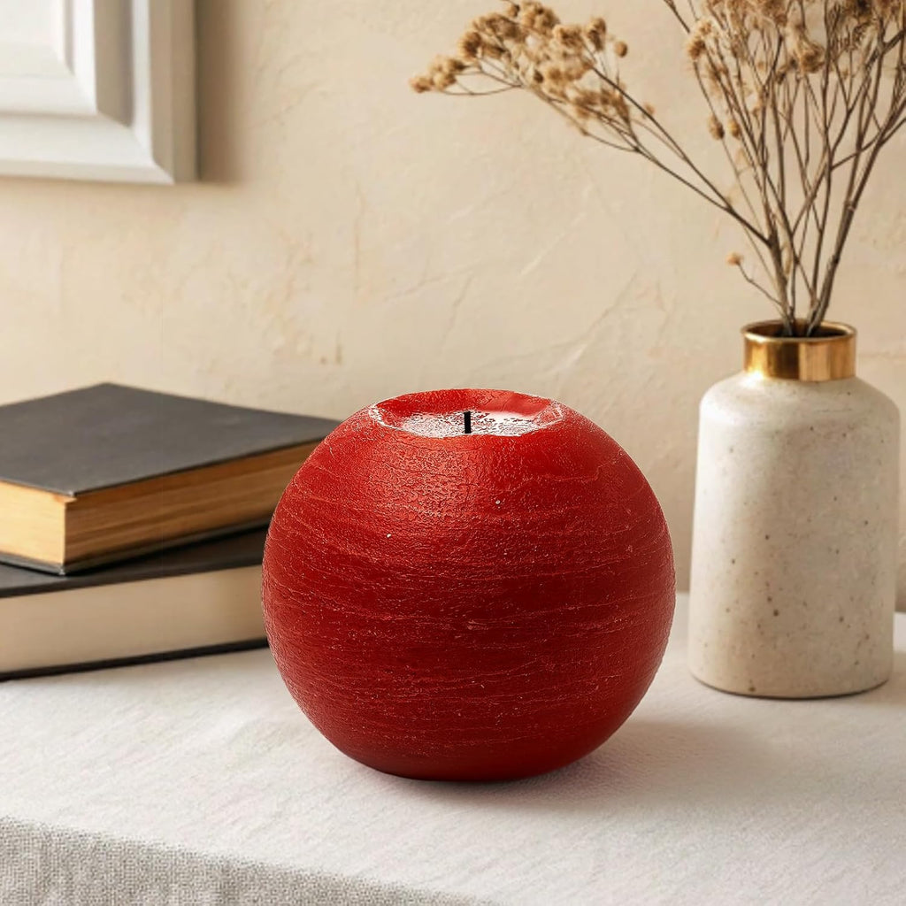 Red 4" Flameless Ball Candles with Remote and Timer - Pack of 2 Real Wax LED Battery Operated Flickering Spherical Red Candles for Christmas Gift, Wedding, Holiday & Home Decor