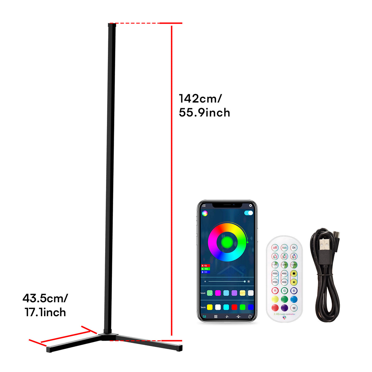 WAVELL LED Black Corner Floor Lamp