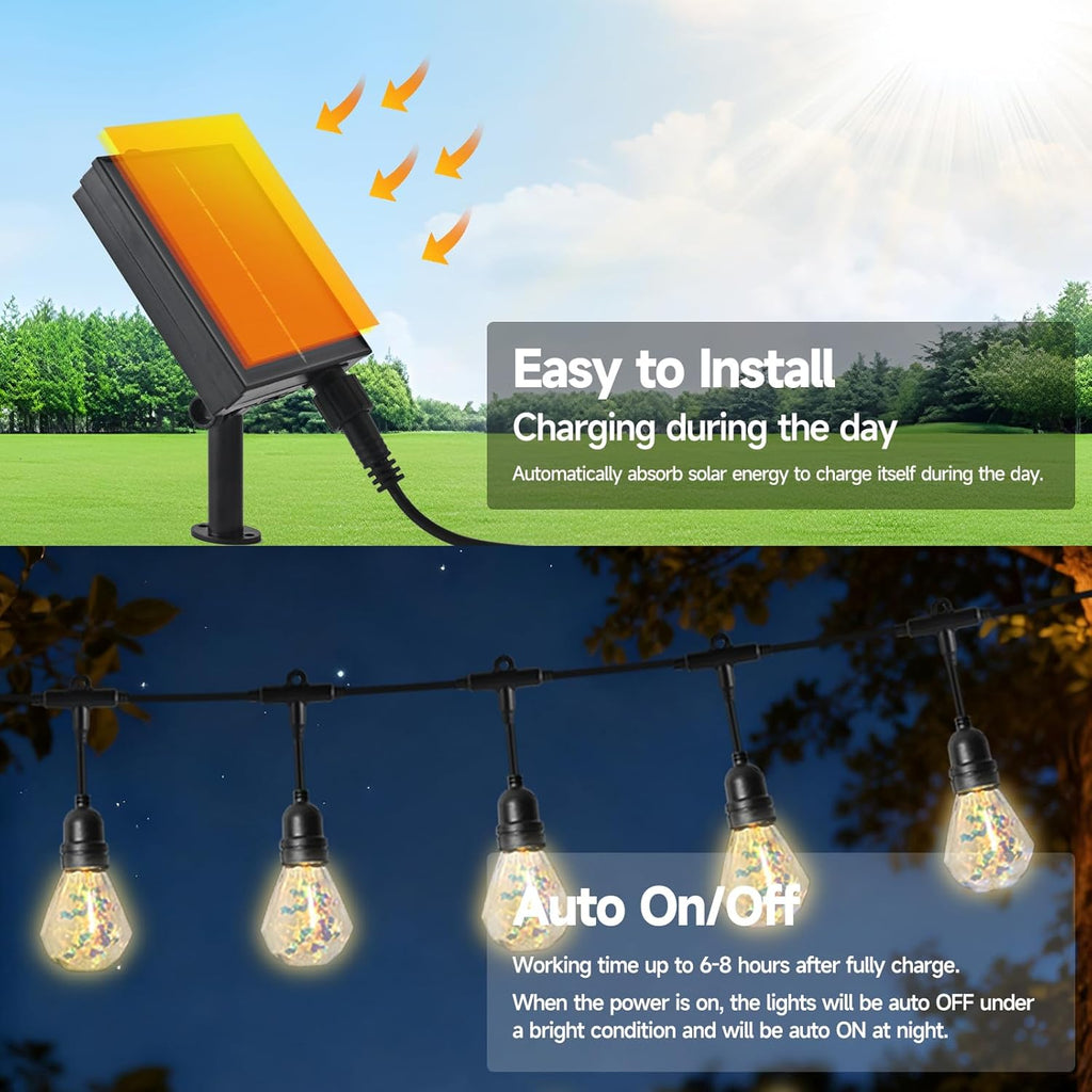 15FT Solar Outdoor Polygon String Lights - Waterproof Shatterproof LED Geometric Patio Lights with USB Port, 8 Modes Hanging Bistro Lights for Camping, Backyard & Balcony (Warm White)