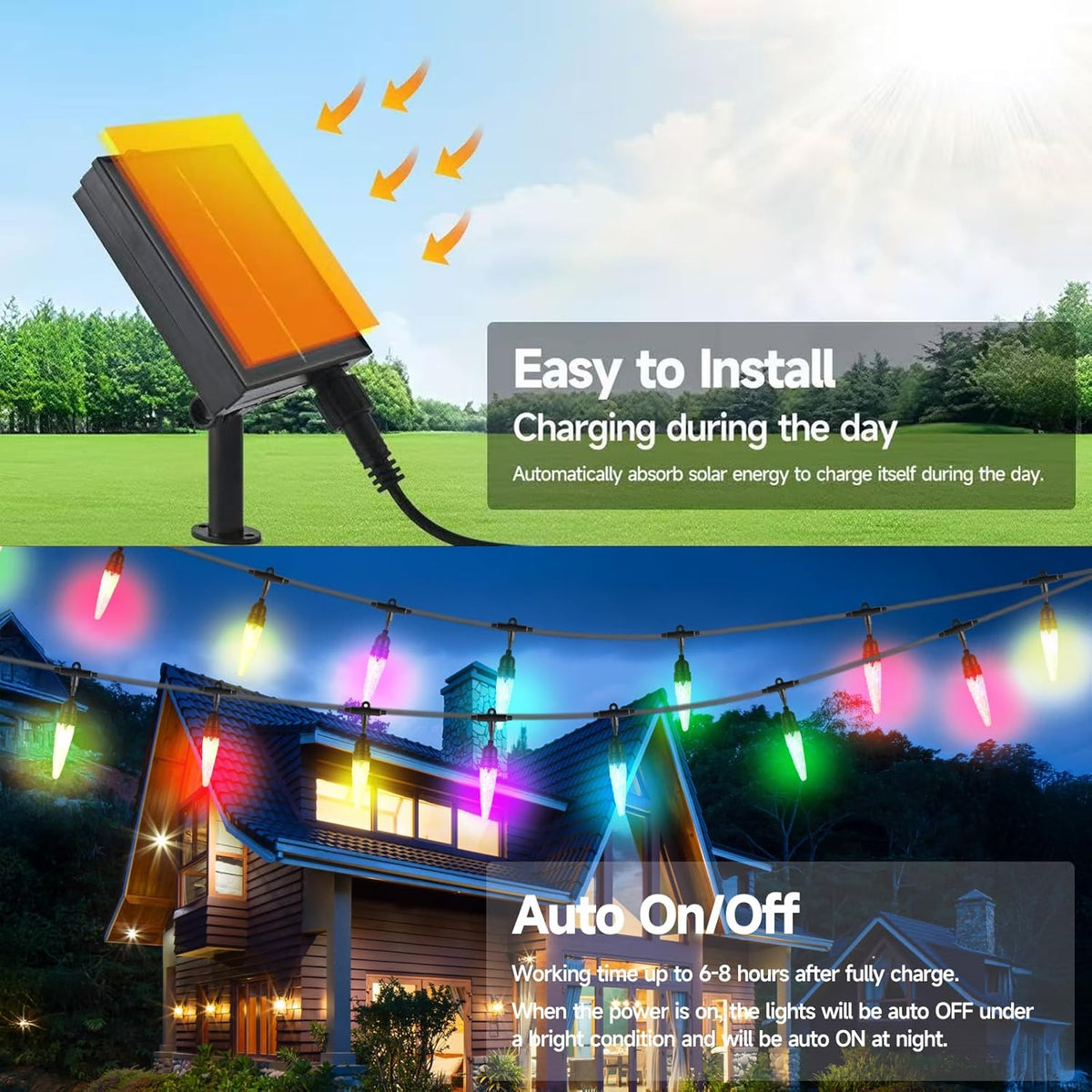 15FT Solar Outdoor String Lights - Waterproof Shatterproof LED Patio Lights with USB Charging Port, 8 Modes Hanging Bistro Lights for Camping, Backyard, Balcony & Garden Decor