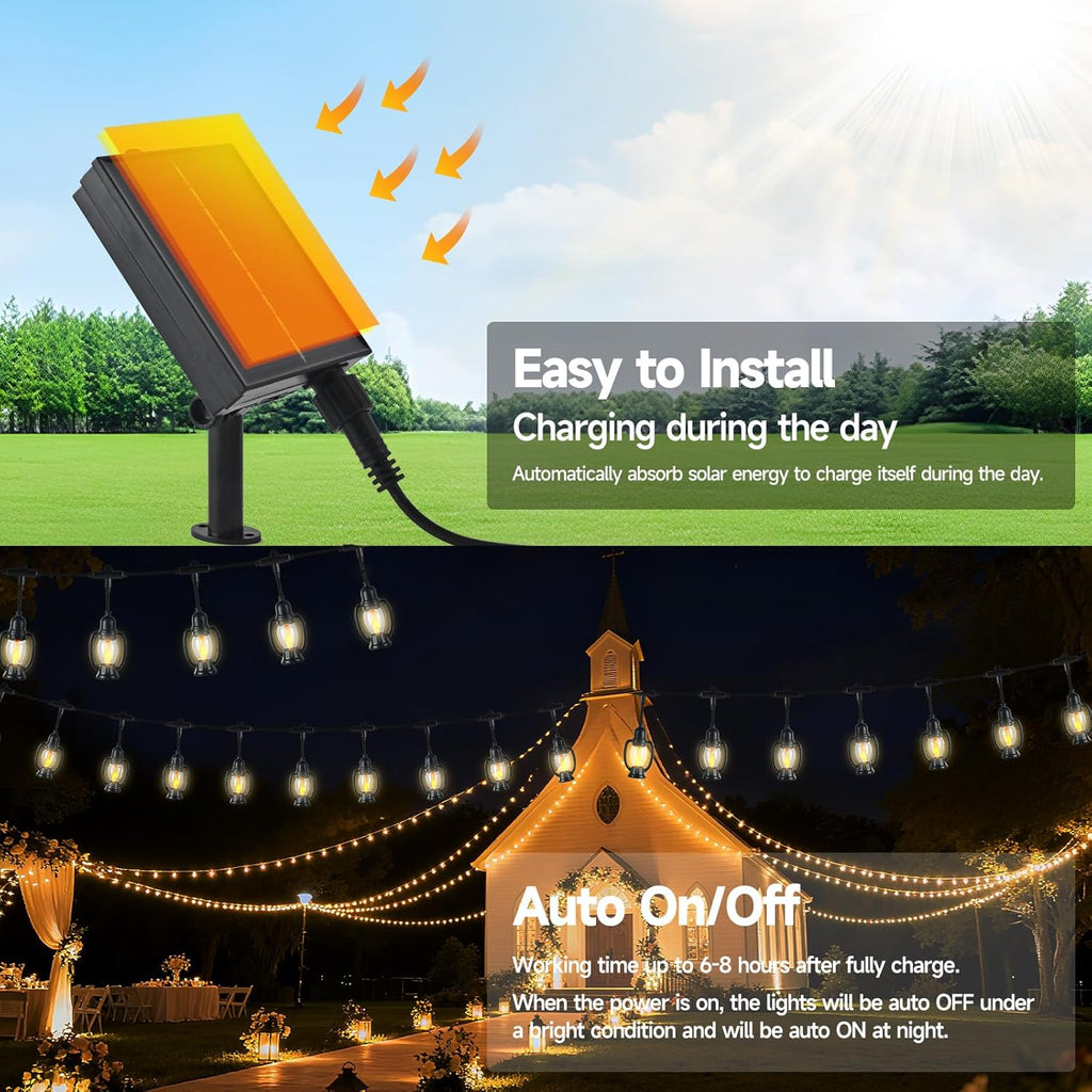 15FT Solar Outdoor Lantern String Lights - Waterproof Shatterproof Mini Lantern Patio Lights, 8 Modes Hanging Solar Bistro Lights for Camping, Backyard, Balcony & Garden (Warm White)
