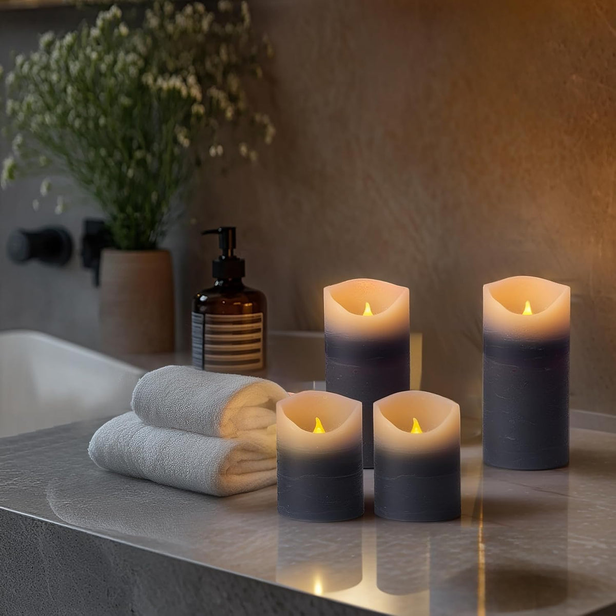 Blue Flameless Candles with Remote and Timer, 4 Pack Real Wax LED Pillar Candles Battery Operated with Flickering Flame,Flickering LED Candles for Christmas Gift Party Home Decor