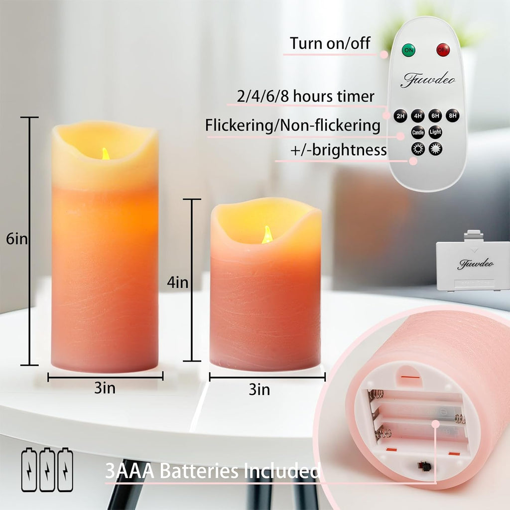 Pink Flameless Candles with Remote and Timer - Pack of 4 Real Wax LED Battery Operated Flickering Pink Candle Pillars for Valentine's Day, Wedding, Holiday & Home Decor