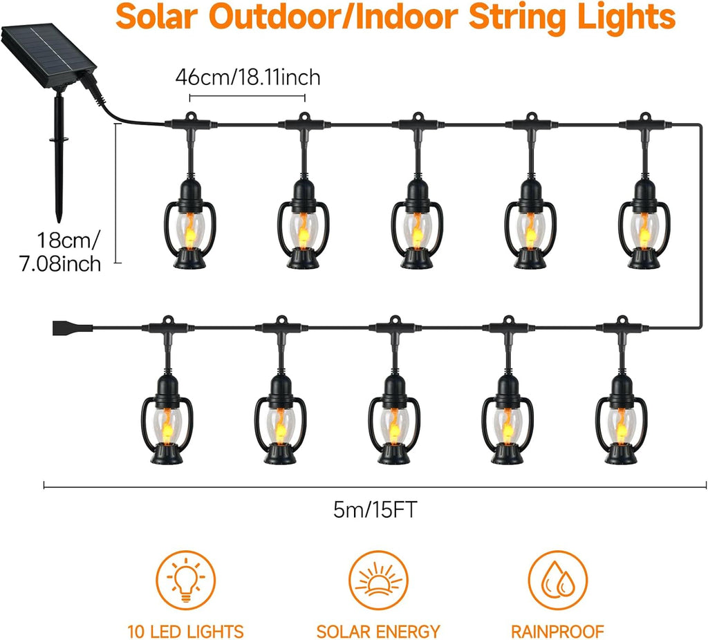 15FT Solar Outdoor Lantern String Lights - Waterproof Shatterproof Mini Lantern Patio Lights, 8 Modes Hanging Solar Bistro Lights for Camping, Backyard, Balcony & Garden (Warm White)