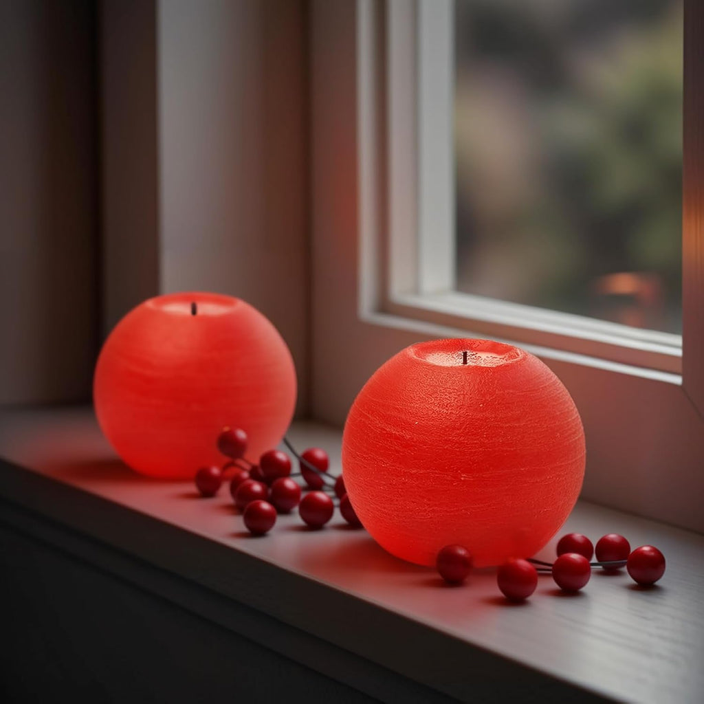 Red 4" Flameless Ball Candles with Remote and Timer - Pack of 2 Real Wax LED Battery Operated Flickering Spherical Red Candles for Christmas Gift, Wedding, Holiday & Home Decor