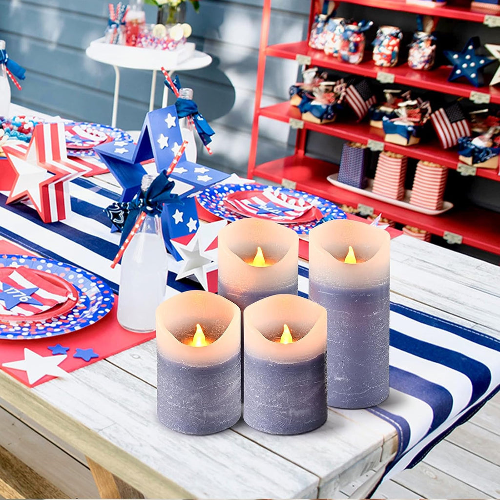Blue Flameless Candles with Remote and Timer, 4 Pack Real Wax LED Pillar Candles Battery Operated with Flickering Flame,Flickering LED Candles for Christmas Gift Party Home Decor