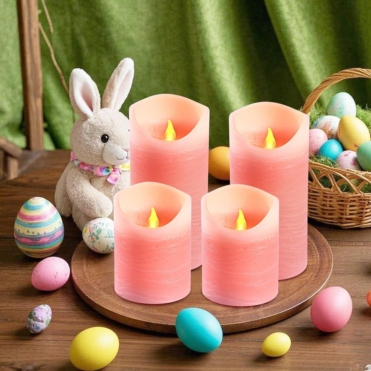 Pink Flameless Candles with Remote and Timer - Pack of 4 Real Wax LED Battery Operated Flickering Pink Candle Pillars for Valentine's Day, Wedding, Holiday & Home Decor